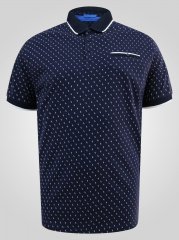 D555 Reid AOP Polo With Jacquard Collar, Pocket And Cuffs Námořnická modrá
