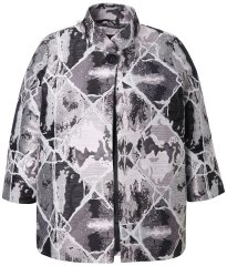 Ulla Popken 816673 Oversize žakárové sako s 3/4 rukávy Černá
