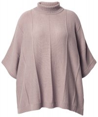 Ulla Popken 844996 Žebrované merino pončo s rolákem Světle hnědá