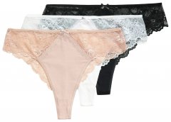 Ulla Popken 848522 Tanga kalhotky s krajkou 3 ks Černá
