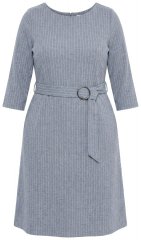 Ulla Popken 851666 Pruhované midi šaty s 3/4 rukávy Šedý melír