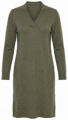 Ulla Popken 853077 Pletené šaty s dlouhým rukávem a výstřihem do V Khaki