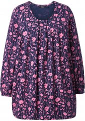 Ulla Popken Pleated Long Sleeve Floral Knit Tunic Ink Blue