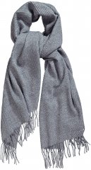Ulla Popken Ribbed Knit Fringed Hem Scarf Grey Melange