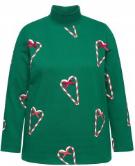 Ulla Popken Candy Cane Graphic Sweatshirt Meadow Green