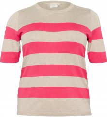 Kaffe Curve Lizzy Pruhovaný svetr Béžová/Malinová