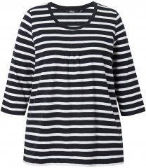 Ulla Popken Striped 3/4 Sleeve A-Line Tee Black
