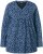 Ulla Popken Geometric Print 3/4 Sleeve Pleated Tee Navy Blue - Potištěná trička pro ženy - 