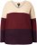 Ulla Popken Cable Knit Block Stripe V-Neck Sweater Dark Ruby - Mikiny & mikiny s kapucí - 