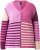 Ulla Popken Patchwork Striped Long Sleeve V-Neck Sweater Raspberry - Mikiny & mikiny s kapucí - 