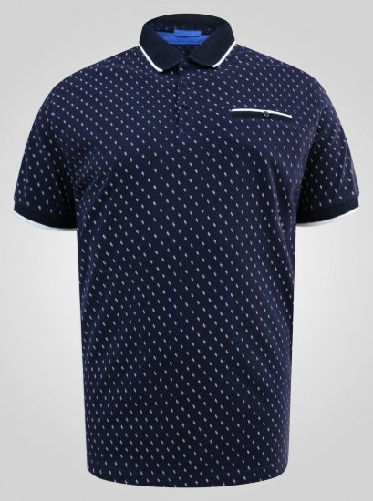 D555 Reid AOP Polo With Jacquard Collar, Pocket And Cuffs Námořnická modrá - Polokošile - Polokošile 2XL-8XL - Trička s límečkem 2XL-8XL