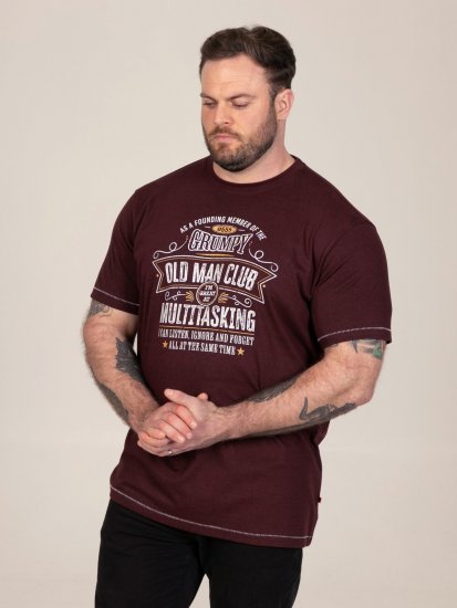 D555 Baldwin Grumpy Old Man Club Print Crew Neck T-shirt Burgundy/ Black Twist - Trička - Trička nadměrné velikosti - 2XL-14XL
