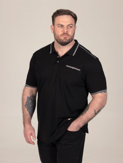 D555 Potts Jersey Polo With Jacquard Collar & Cuffs Černá - Polokošile - Polokošile 2XL-8XL - Trička s límečkem 2XL-8XL