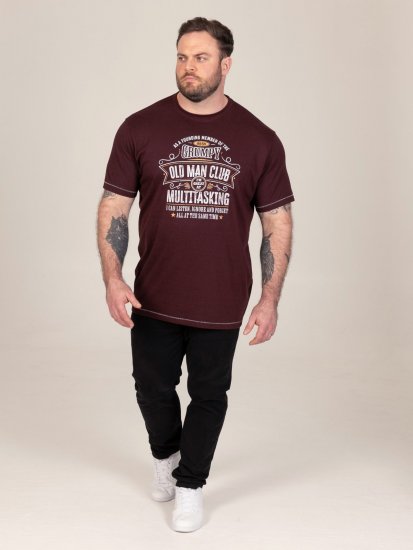 D555 Baldwin Grumpy Old Man Club Print Crew Neck T-shirt Burgundy/ Black Twist - Trička - Trička nadměrné velikosti - 2XL-14XL