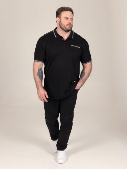 D555 Potts Jersey Polo With Jacquard Collar & Cuffs Černá - Polokošile - Polokošile 2XL-8XL - Trička s límečkem 2XL-8XL