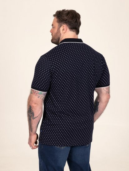 D555 Reid AOP Polo With Jacquard Collar, Pocket And Cuffs Námořnická modrá - Polokošile - Polokošile 2XL-8XL - Trička s límečkem 2XL-8XL