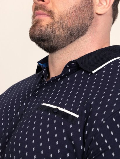 D555 Reid AOP Polo With Jacquard Collar, Pocket And Cuffs Námořnická modrá - Polokošile - Polokošile 2XL-8XL - Trička s límečkem 2XL-8XL