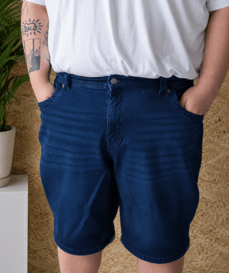 Kam Jeans Pepe Knitted Denim Shorts Random Mid Wash Blue - Šortky - Šortky Nadměrné Velikosti W40-W60