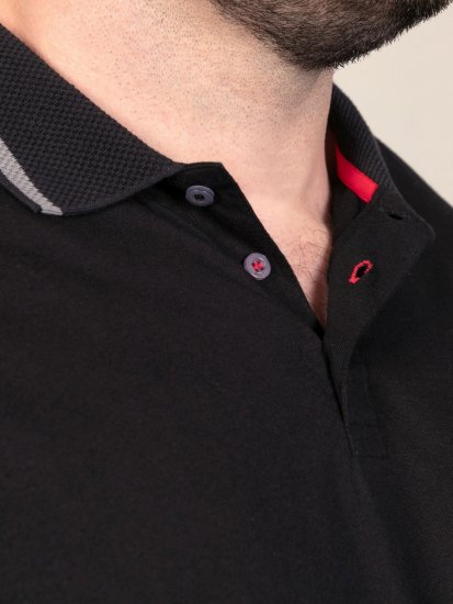 D555 Potts Jersey Polo With Jacquard Collar & Cuffs Černá - Polokošile - Polokošile 2XL-8XL - Trička s límečkem 2XL-8XL