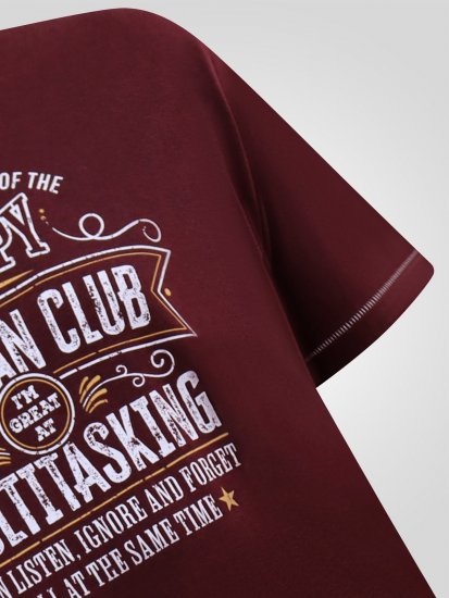 D555 Baldwin Grumpy Old Man Club Print Crew Neck T-shirt Burgundy/ Black Twist - Trička - Trička nadměrné velikosti - 2XL-14XL