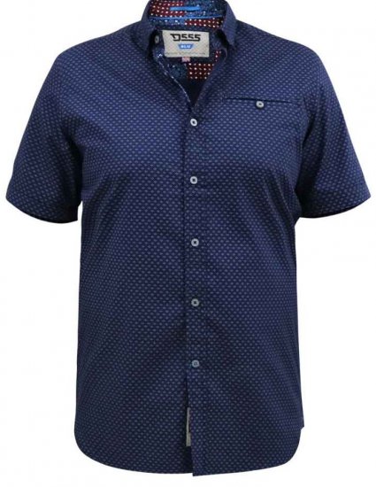 D555 Telford S/S Micro Ao Print Shirt Navy - Košile - Košile 2XL-10XL