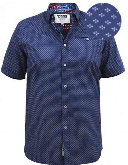 D555 Telford S/S Micro Ao Print Shirt Navy - Košile - Košile 2XL-10XL