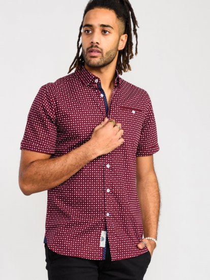 D555 Hillcrest S/S Micro Ao Print Shirt Burgundy - Košile - Košile 2XL-10XL