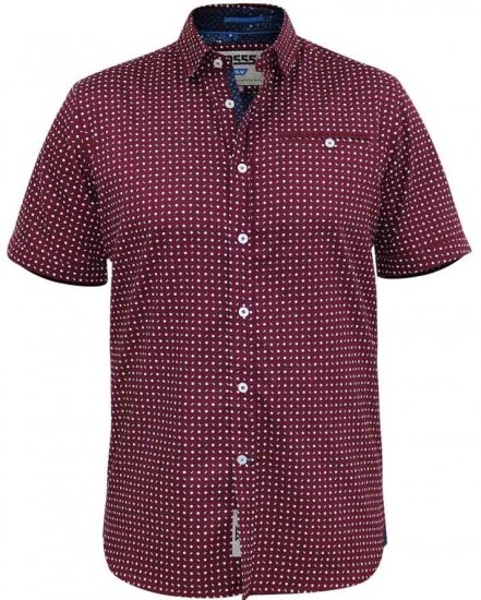 D555 Hillcrest S/S Micro Ao Print Shirt Burgundy - Košile - Košile 2XL-10XL