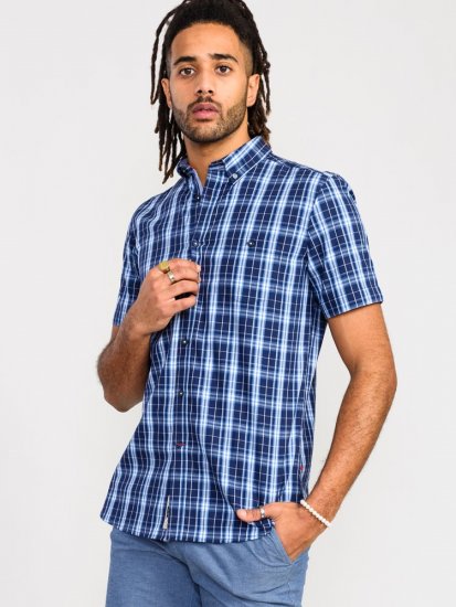 D555 Walcot Check Button Down Collar S/S Shirt Navy - Košile - Košile 2XL-10XL