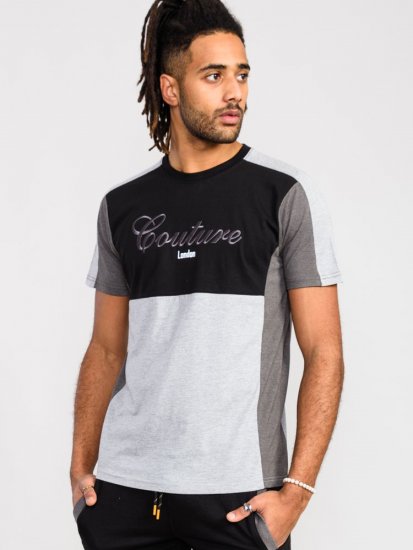 D555 Felix Couture Crew Neck Cut And Sew T-Shirt Black/Charcoal - Trička - Trička nadměrné velikosti - 2XL-14XL