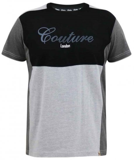 D555 Felix Couture Crew Neck Cut And Sew T-Shirt Black/Charcoal - Trička - Trička nadměrné velikosti - 2XL-14XL
