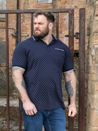 D555 Reid AOP Polo With Jacquard Collar, Pocket And Cuffs Námořnická modrá - Polokošile - Polokošile 2XL-8XL - Trička s límečkem 2XL-8XL