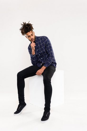 D555 Townsville Check Button Down Collar Shirt Navy - Košile - Košile 2XL-10XL