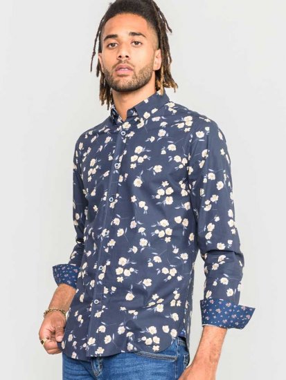 D555 Rooksey Floral Print Shirt Navy - Košile - Košile 2XL-10XL