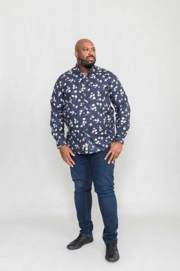 D555 Rooksey Floral Print Shirt Navy - Košile - Košile 2XL-10XL