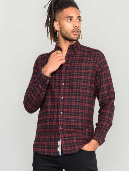 D555 Holton Dark Red Checked Flannel Shirt - Košile - Košile 2XL-10XL