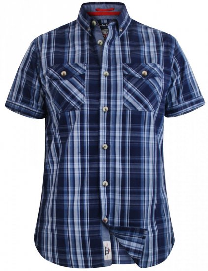 D555 Safford Short Sleeve Navy Check Shirt - Košile - Košile 2XL-10XL