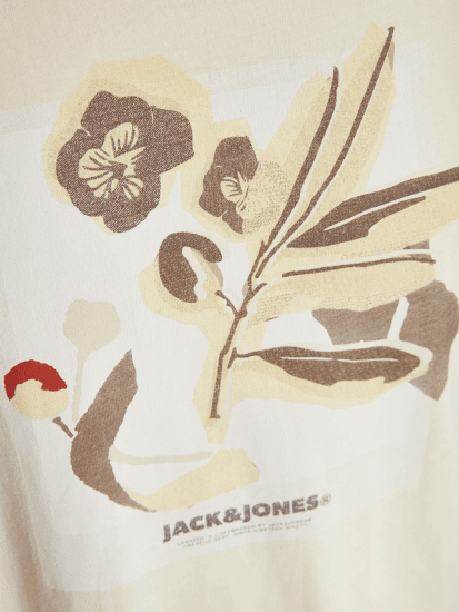 Jack & Jones Almeria Front Print Crew Neck T-Shirt Antique White - Trička - Trička nadměrné velikosti - 2XL-14XL