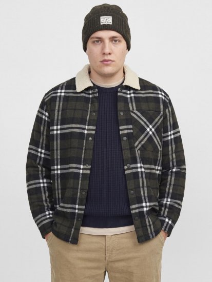 Jack & Jones Zac Teddy Košilová bunda Zelená - Bundy - Bundy Nadměrné Velikosti - 2XL-8XL