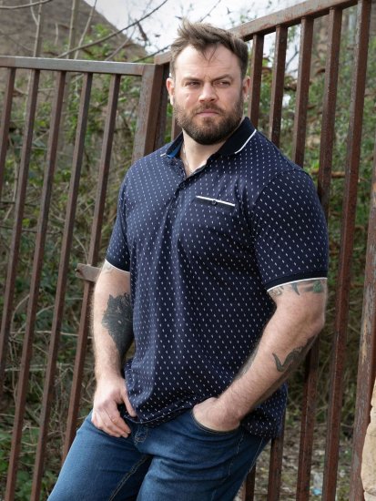 D555 Reid AOP Polo With Jacquard Collar, Pocket And Cuffs Námořnická modrá - Polokošile - Polokošile 2XL-8XL - Trička s límečkem 2XL-8XL