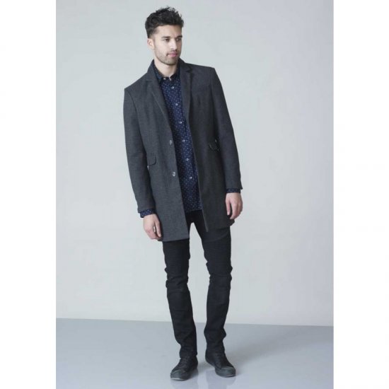 D555 Terry Checked Overcoat Charcoal - Bundy - Bundy Nadměrné Velikosti - 2XL-8XL