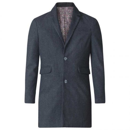 D555 Terry Checked Overcoat Charcoal - Bundy - Bundy Nadměrné Velikosti - 2XL-8XL
