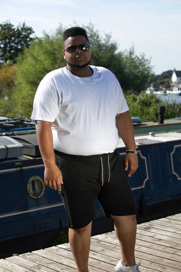 D555 STEFAN1 Elasticated Waist Loop Back Shorts Black - Tepláky & kraťasy - Tepláky a Teplákové Kraťasy 2XL-12XL