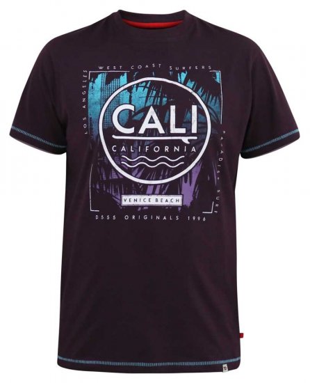 D555 NOVA Cali Surf Printed Crew Neck T-Shirt Plum - Trička - Trička nadměrné velikosti - 2XL-14XL