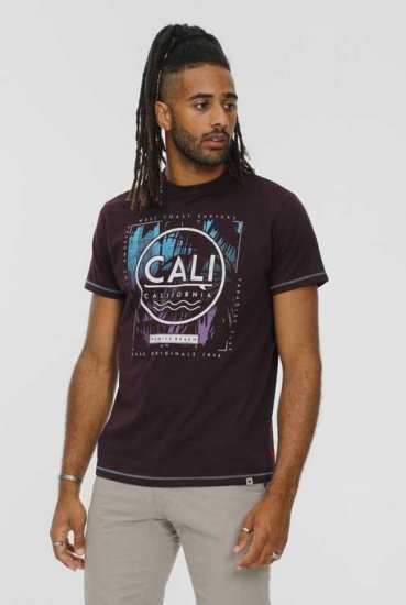 D555 NOVA Cali Surf Printed Crew Neck T-Shirt Plum - Trička - Trička nadměrné velikosti - 2XL-14XL