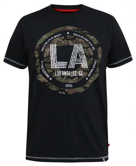 D555 BENNY LA Camo Printed Crew Neck T-Shirt Black - Trička - Trička nadměrné velikosti - 2XL-14XL
