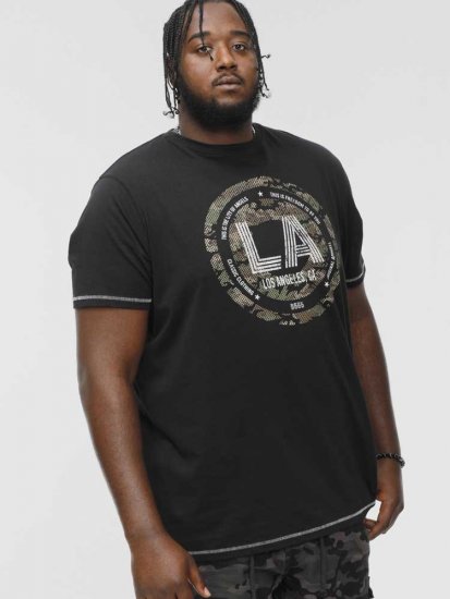 D555 BENNY LA Camo Printed Crew Neck T-Shirt Black - Trička - Trička nadměrné velikosti - 2XL-14XL