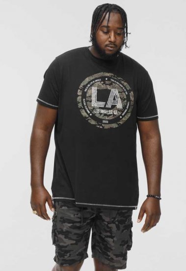 D555 BENNY LA Camo Printed Crew Neck T-Shirt Black - Trička - Trička nadměrné velikosti - 2XL-14XL