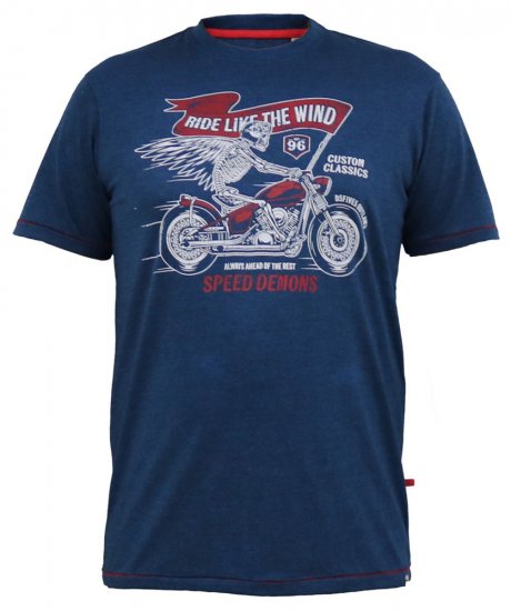 D555 BRADFORD Skeleton Biker Printed T-Shirt Navy - Trička - Trička nadměrné velikosti - 2XL-14XL