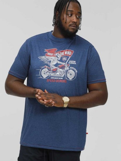 D555 BRADFORD Skeleton Biker Printed T-Shirt Navy - Trička - Trička nadměrné velikosti - 2XL-14XL